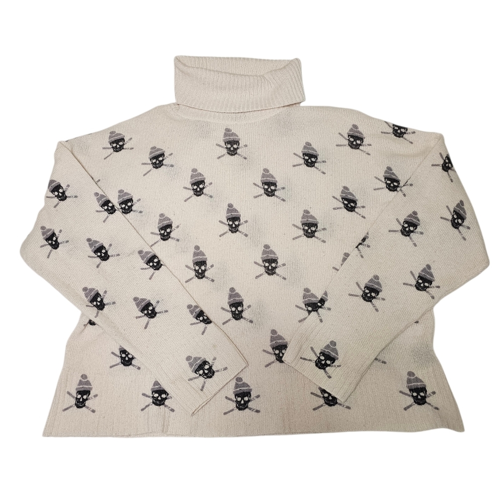 Skull Cashmere Cream Knit Sweater Size S Whimsigoth Witchy Après-Ski Halloween - Picture 2 of 9